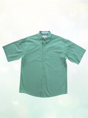 ENRO Euro Cloth Non-Iron Twill Green Short Sleeve Button Down Shirt ~ Men’s M